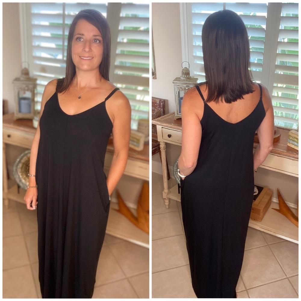 ❤️‍🔥RESTOCKED V-Neck Pocket Spaghetti Maxi Dress Black 1022 - Picture 12 of 12